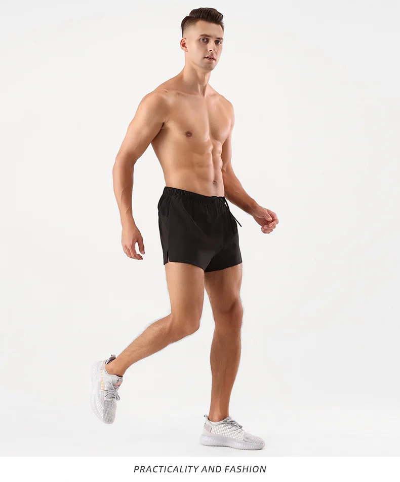 Sports shorts quick drying fitness three piece pants anti glare double-layer marathon running shorts