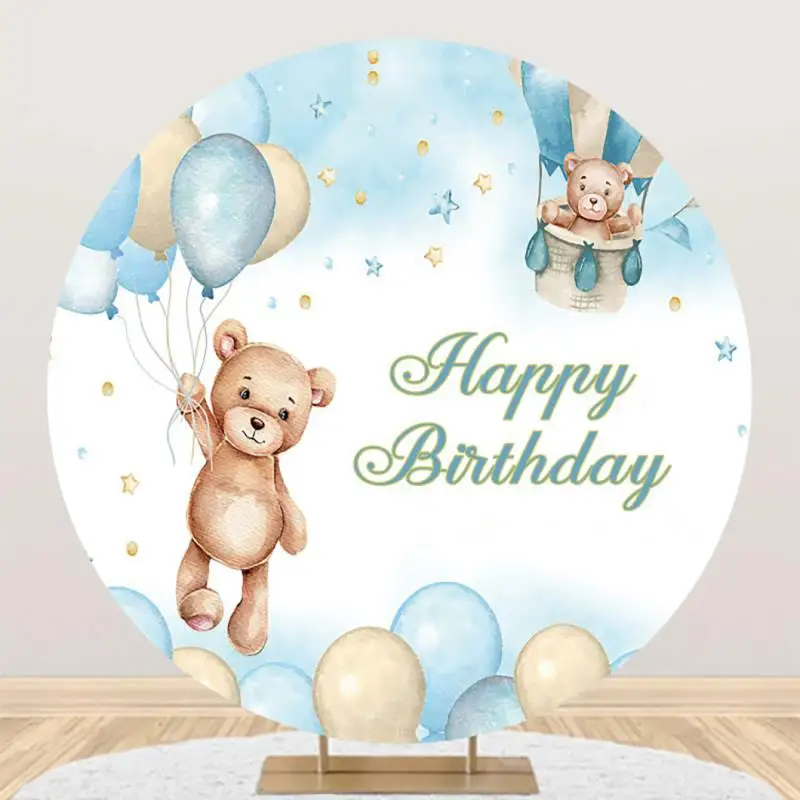 Rodada Fotografia Backdrop Balão de ar Quente Urso Elefante Baby Shower Birthday Party Decor Fundo Fotográfico Estúdio de Fotografia - Image 6