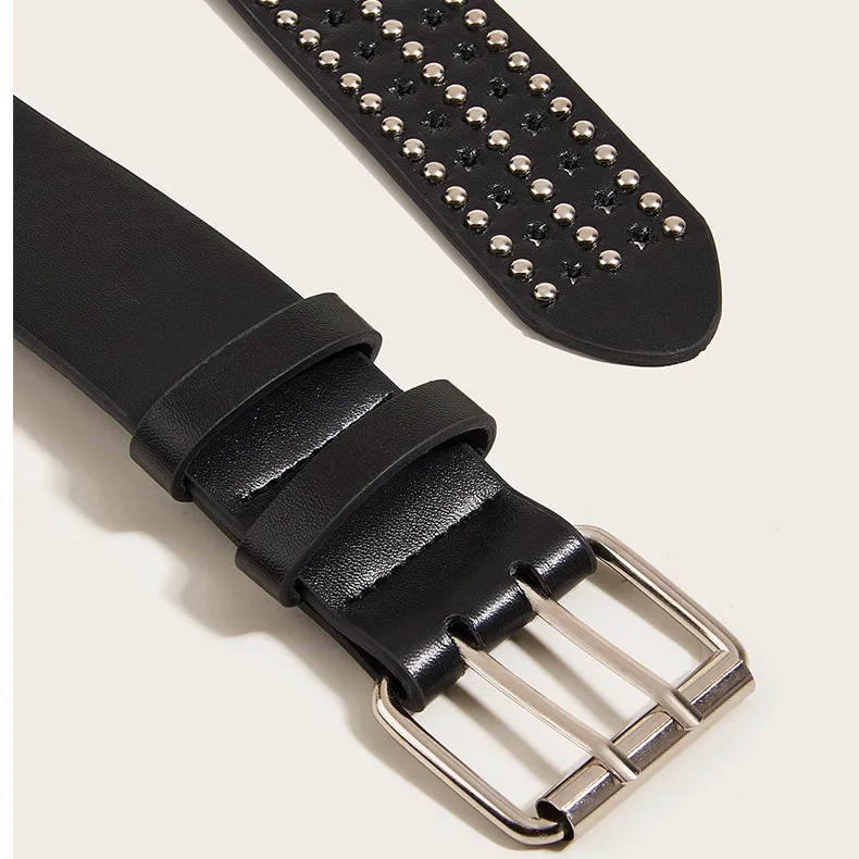 New Fashion Unisex Hollow Star Belt Fashion Ladies Leather Studded Gift Man's Goth Rock Wild Adjustable Women Punk Black Belt