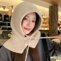 Winter Balaclava Hat Warm Knitted Women's Hood Hat Solid Color One-piece Neck Pullover Cap Outdoor Cashmere Caps 1