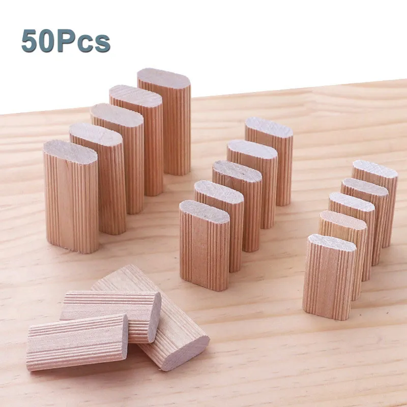 50Pcs Domino Solid Wood DIY Stripes Tenon Biscuit Joinery Beech Wood Nail Cork Block Wood Board Furniture Butt Tool For Woodwork