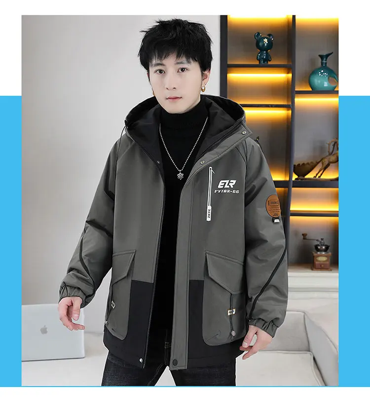 Modische Herren-Fleece- und verdickte Kapuzenjacken, 2025, Herbst-Winter, warme Parkas, Jugend-Outwear, winddicht, lose Plüsch-gepolsterte Mäntel – Detail 10