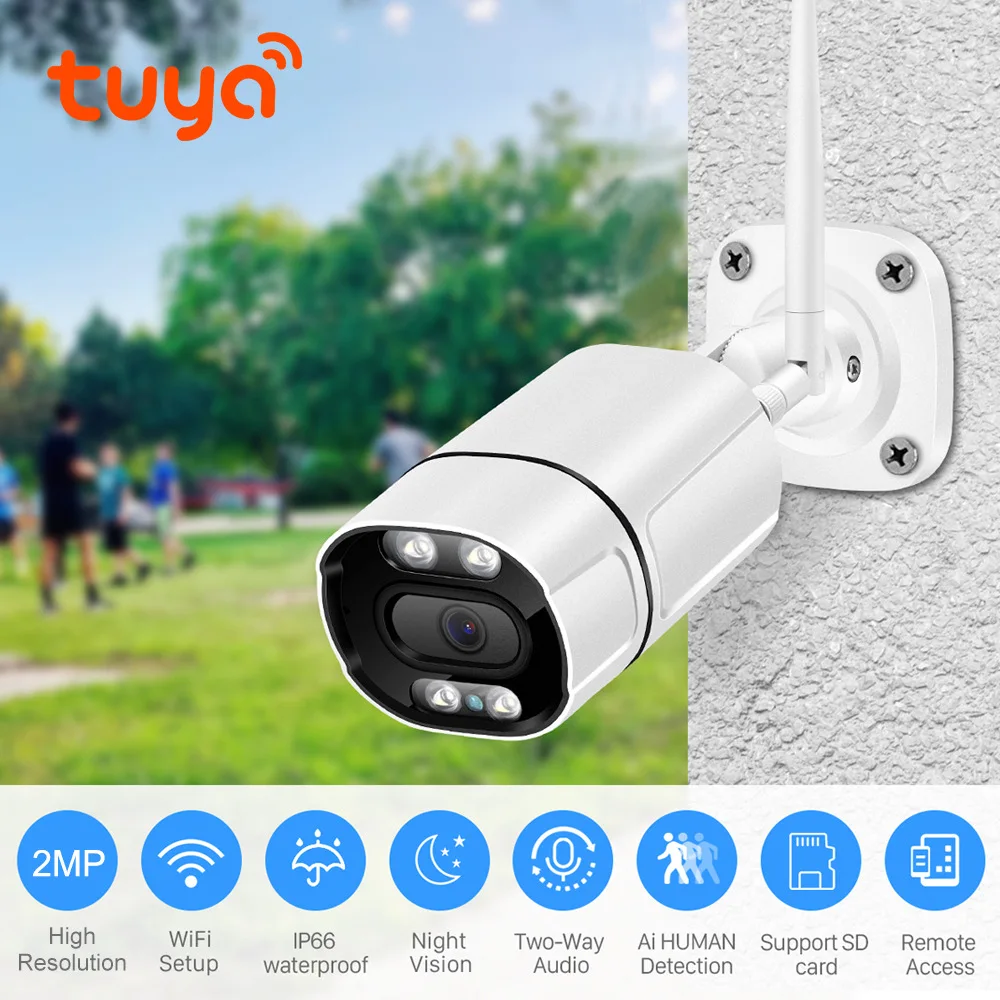 

2MP Full HD Tuya IP Camera WiFi Outdoor Bullet Audio Record Motion Detection IP66 Waterproof H.265 Wide Angle Video Surveillance