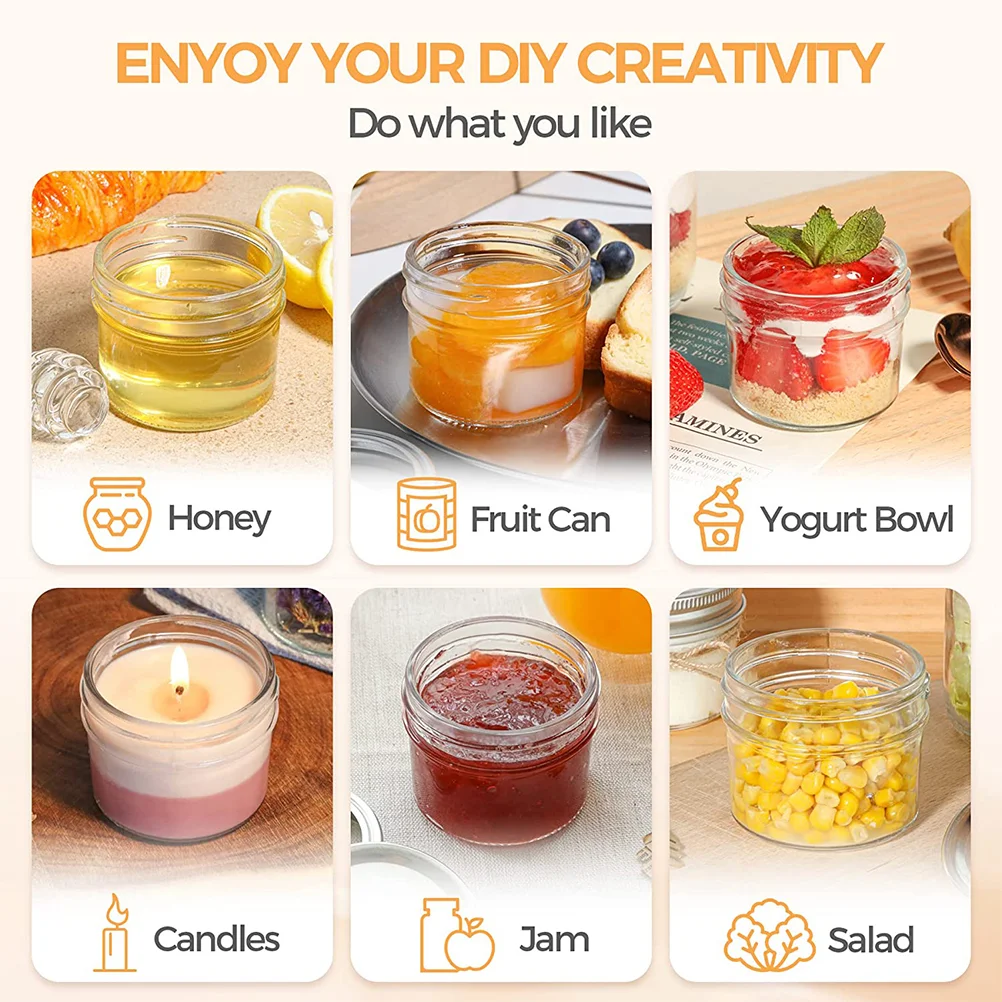 6 Pcs Aluminum Lid Mason Jars Glass Spice with Lids Mini Honey Pot Small Pots Plastic Home Essentials Sealed kitchen home glass storage jar,kitchen spice rack