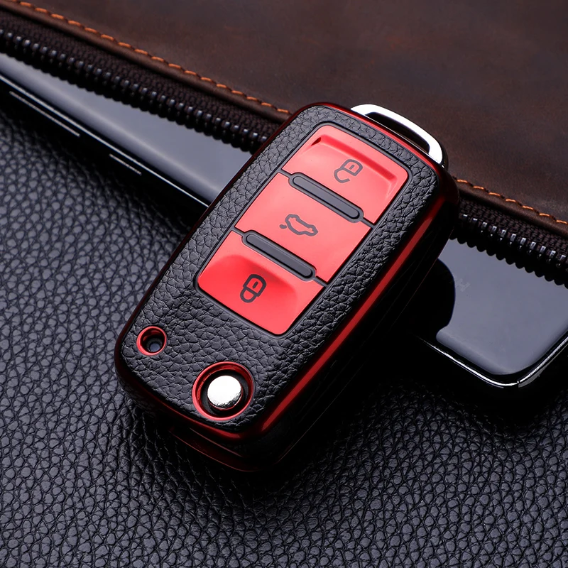 Key Case Tpu Leather Car Key Case Full Cover Protection Shell Bag for VW Volkswagen Polo Tiguan Passat Golf Jetta Lavida Skoda Octavia