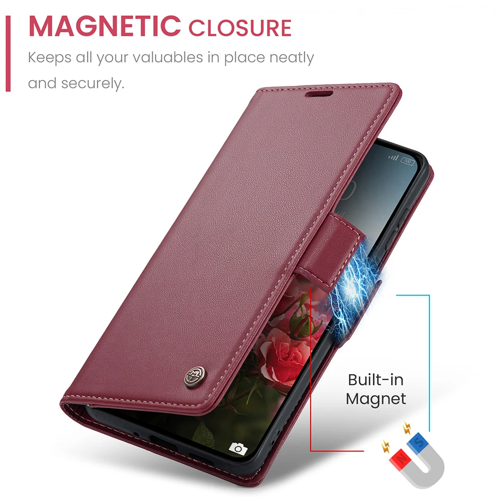 Leather Flip Wallet Case with Side Buckle Closure