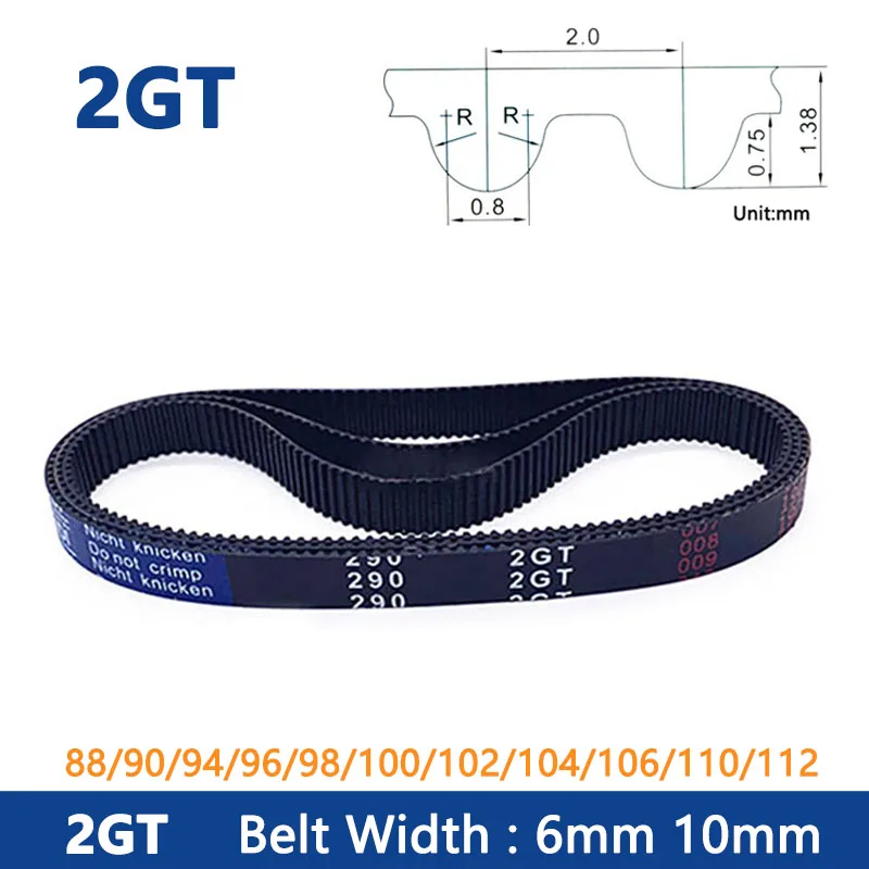 Courroie GT2 Fermée Pour Imprimante 3D - 2GT, Largeur 6 Mm, Longueurs 118 à 138 Mm