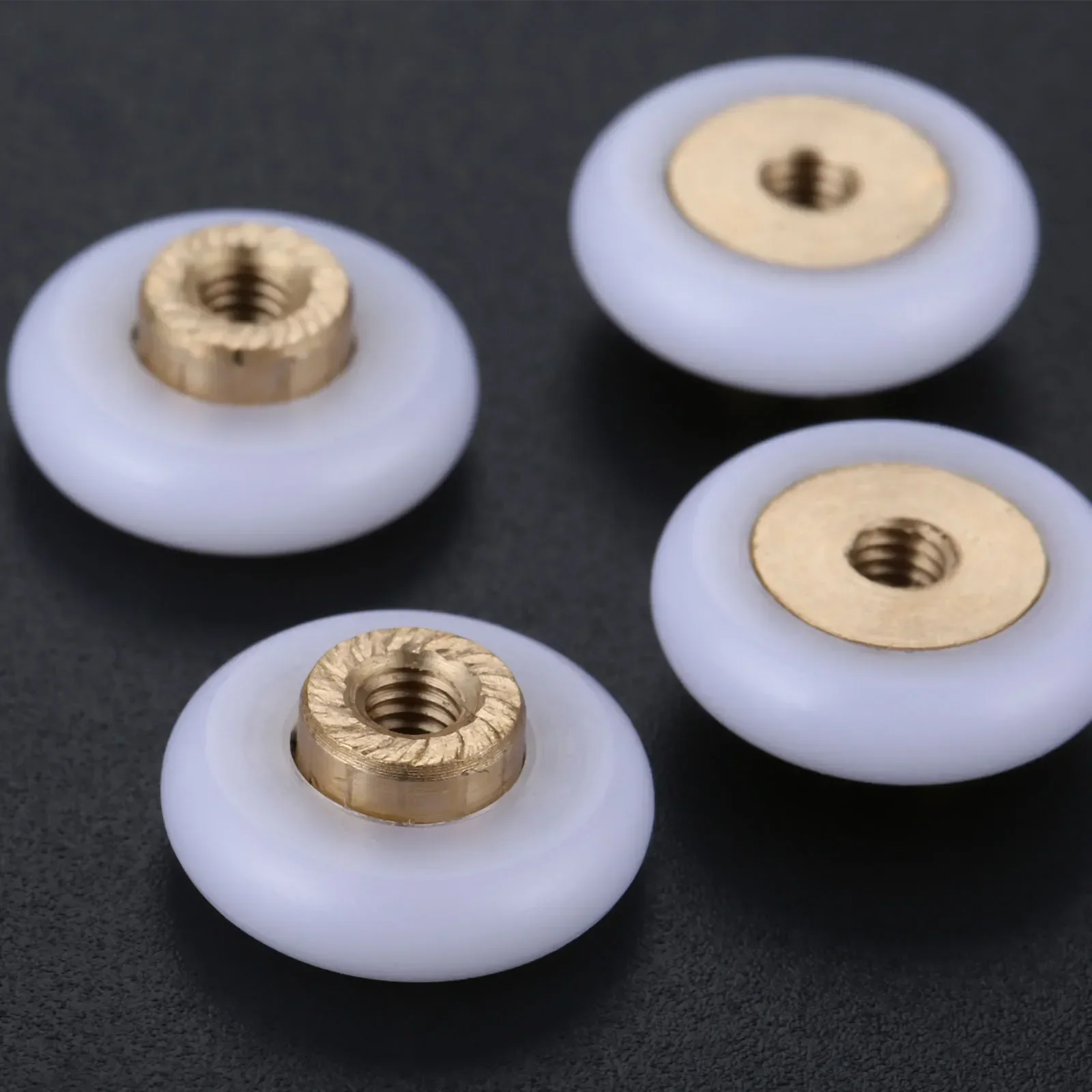 4pcs Bath Shower Door Rollers/Runners Wheels Pulleys 18mm Dia Wheel Bathroom Replacement Part Enclosures Cabins Brass+Plastic