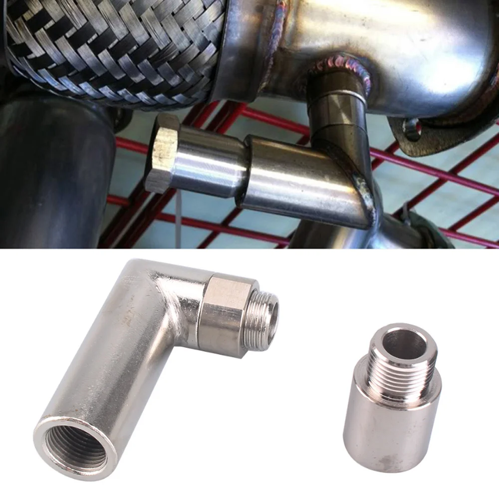 Universale M18 X 1.5 Ossigeno O2 Sensore Spacer Extender Extension Header 90 Gradi Bung Hho Adattatore Tubo Kit Argento