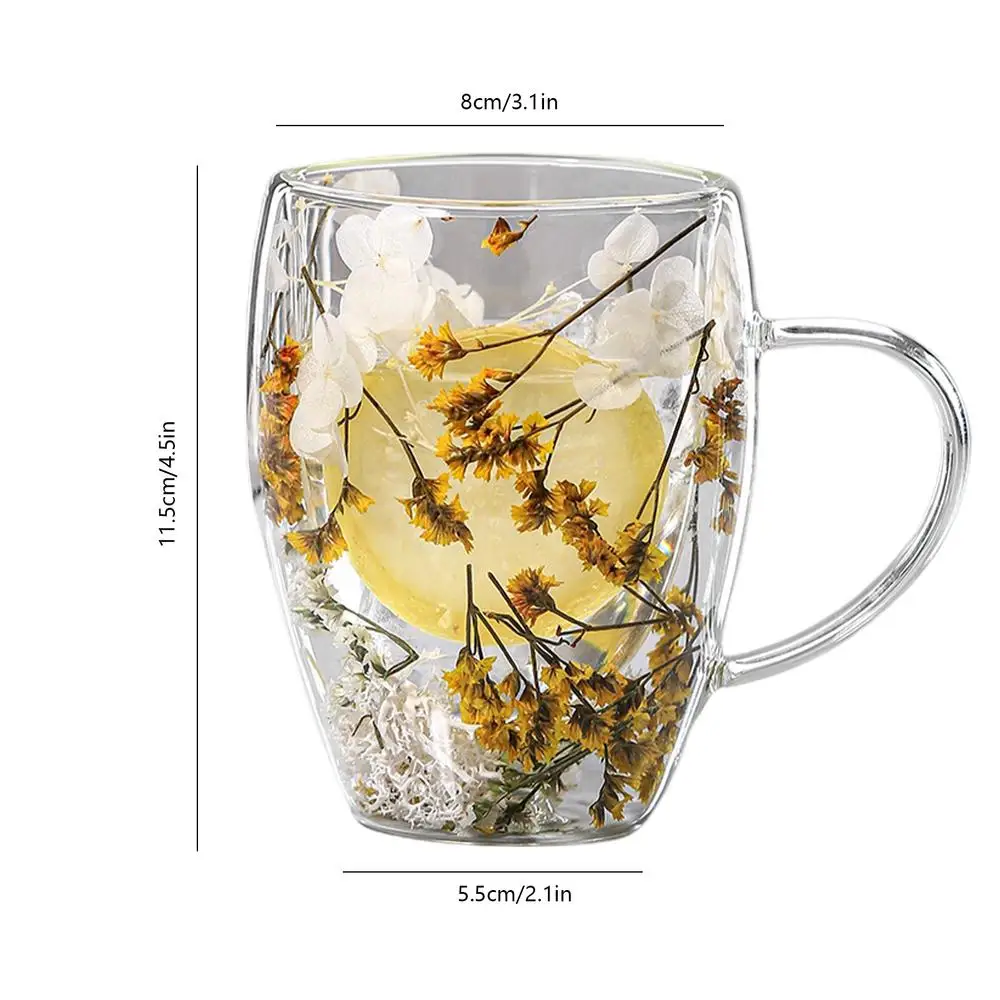 Tasses Double Paroi Avec Fleurs Séchées LeKuni - 200ml, Verre Borosilicate - Idéal Café Ou Thé