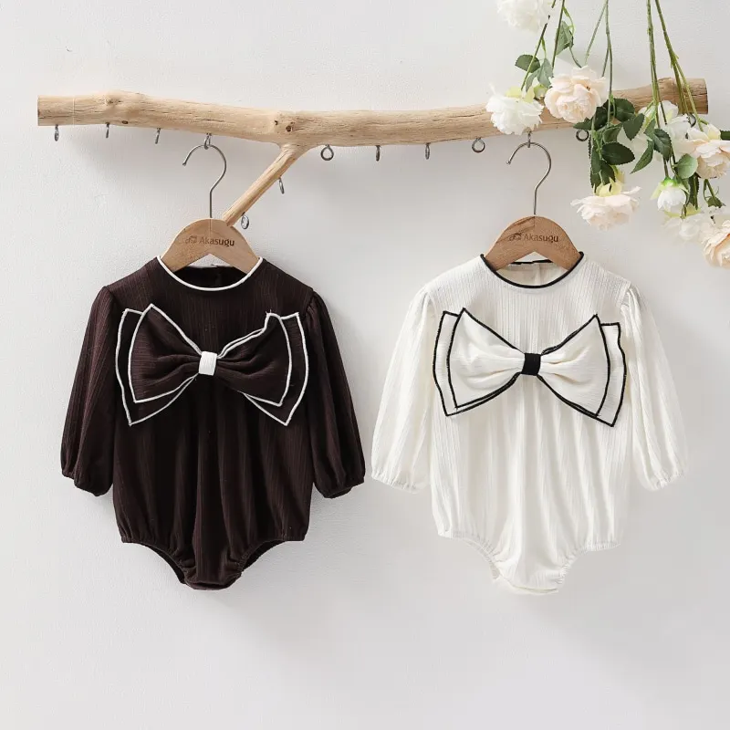 

Newborn Baby Girl Bow Cotton Princess Romper Infant Toddler Child Long Sleeve Jumpsuit Casual Solid Pullover Baby Clothes 3M-2Y