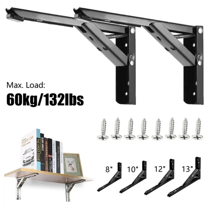 2Pcs Triangle Folding Angle Bracket 8/10/12/14Inch Adjustable Wall Mounted Shelf Brackets Table Furniture Heavy Support Hardware