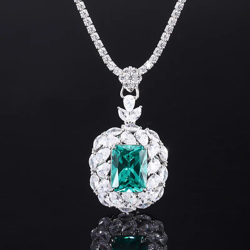 

S925 Sterling Silver 12*16mm Paraiba Mint Green Pendant Necklace Women Jewelry Cute Things Luxurious Reception Gift Wholesale