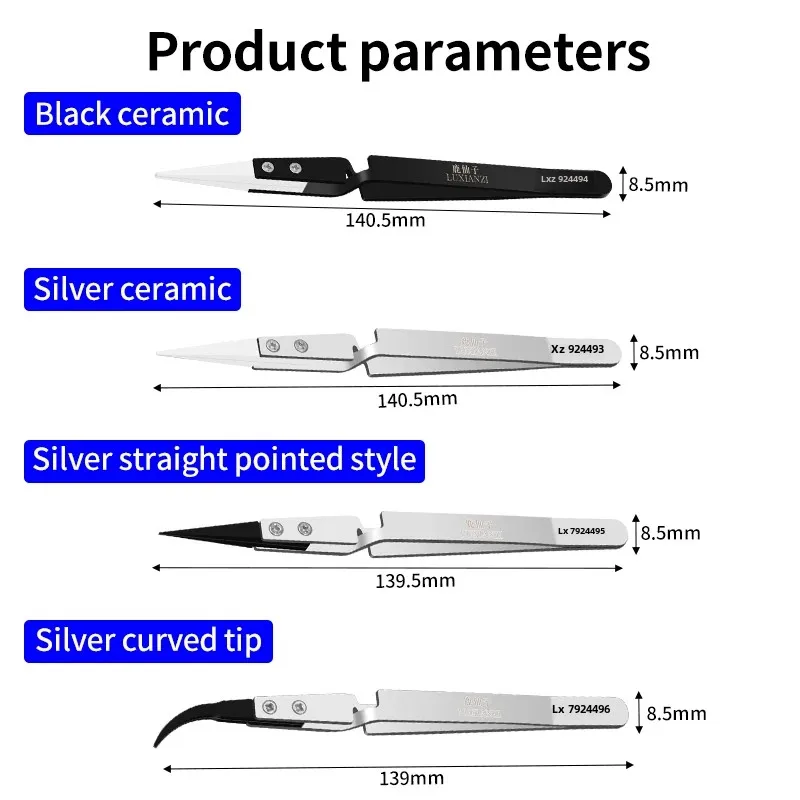LUXIANZI 1PC Reverse Tweezers Stainless Steel Industrial Tweezers Tools Non-magnetic plastic ceramic Tip ESD Precision Forceps