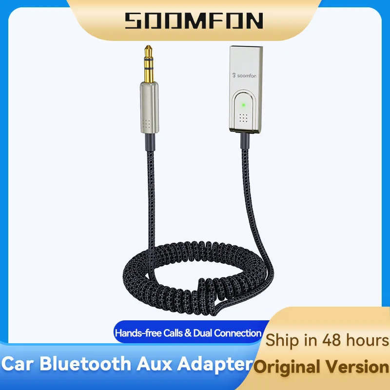 Aux to Bluetooth Receiver for Car - SOOMFON Bluetooth 5.1 Adapter 3.5 mm  Bluetooth Adapter for Car with Built-in Microphone for Hands-Free Car Kits