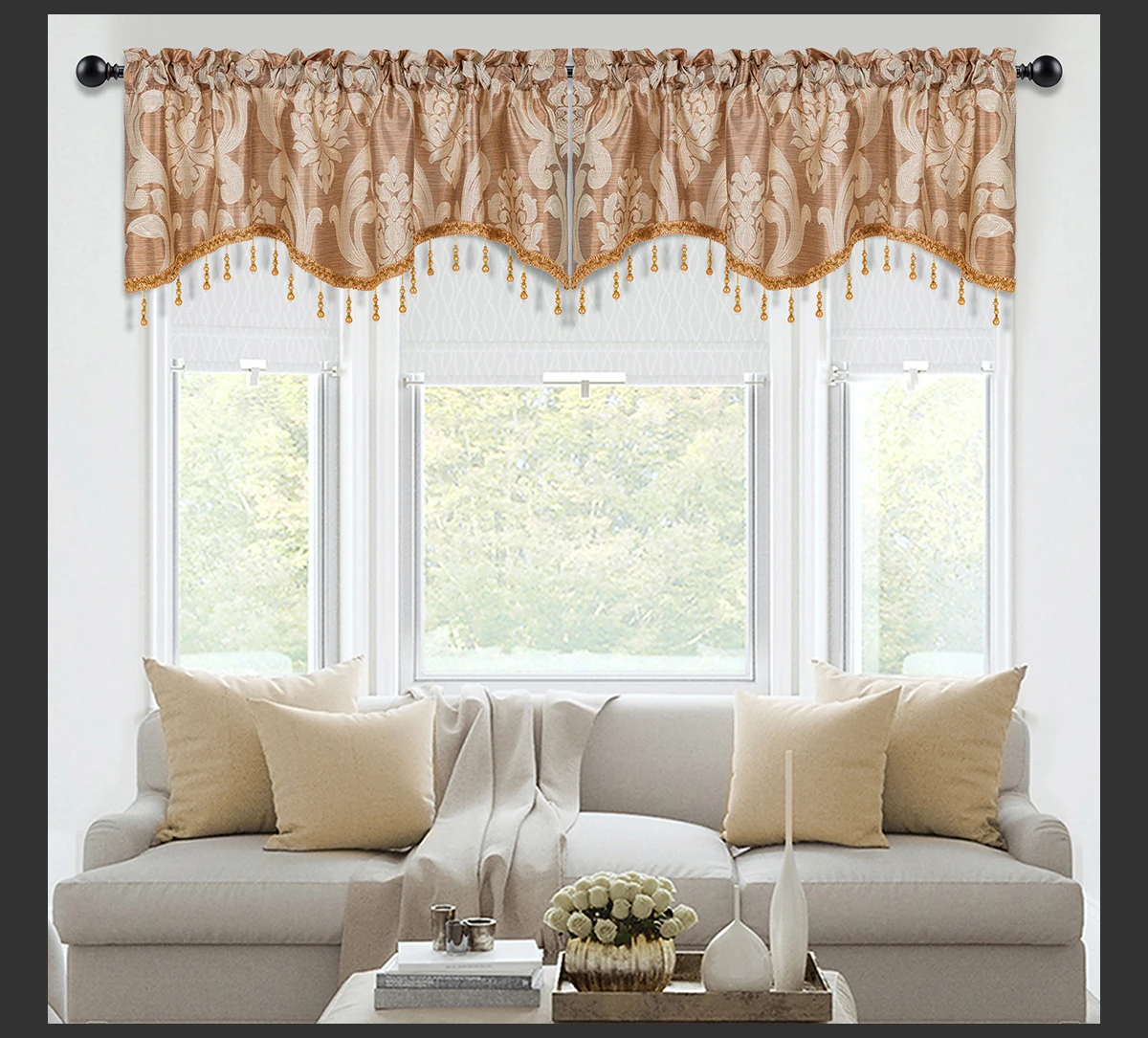Description Picture 6 of itemLuxury Jacquard Weave Valance for Living Room Pattern Short Curtains Ins Popular Valance Kitchen Window Home Decoration 1 PC