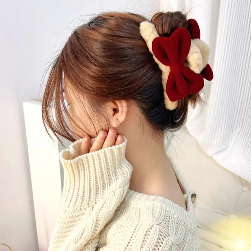 1 Stück Weihnachts-Haar-Accessoire ~ Süße und süße Haarspange, Plüschschleife, weiße und Anti-Aging-Haarspange, Vintage-Haarspange für Frauen