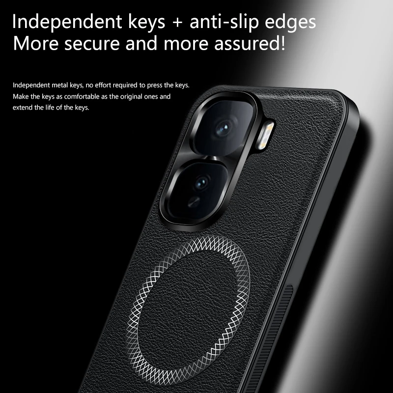 Luxury PU Leather Shockproof Case with MagSafe and Lens Protection