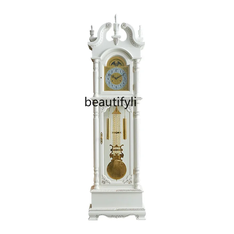 

European Style the Grandfather Clock Living Room Villa Retro White Vertical Large Pendulum Clock Polaris Luxury Clock