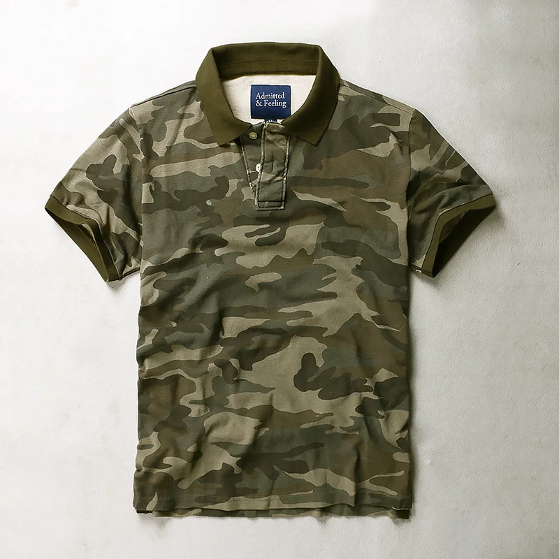 

2024 European and American Men's Loose Camo Short sleeved Breathable Sweat-absorbing Polo Neck T-shirt 5358