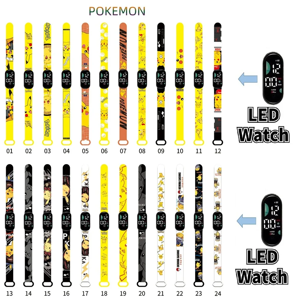 New Pokemon Child Watchs Anime Pikachu Cartoon Digital Electronic Led Student Silicone Wristband Kids Puzzle Toys Watch Gifts