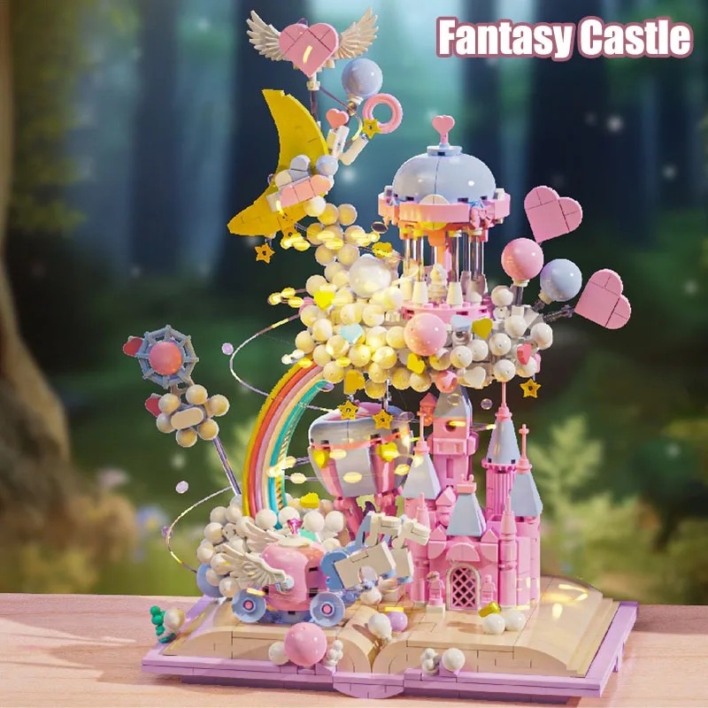 

1388pcs Pink Fantasy Castle Model Building Blocks Set DIY Castle In The Sky Princess Palace Bricks Toys For Children Gifts