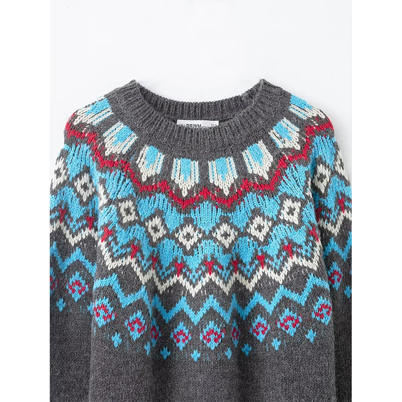 Women's Knitted Pullover Women Fashion Long Sleeve Vintage Jacquard Sweater 2025 New Casual Loose Knitwear Tops ﻿ ﻿