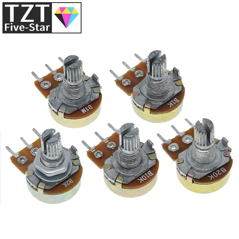 5 Sets WH148 1K 10K 20K 50K 100K 500K Ohm 15mm 3 Pin Linear Taper Rotary Potentiometer Resistor For Arduino With AG2 White Cap linear potentiometer rotary potentiometer adjustable resistor potentiometer kit
