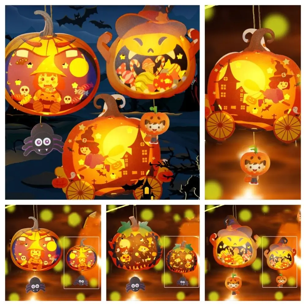 

With Handle Halloween Lantern DIY Handmade Luminous Halloween Pumpkin Lantern DIY Glowing Ghost Festival Lantern