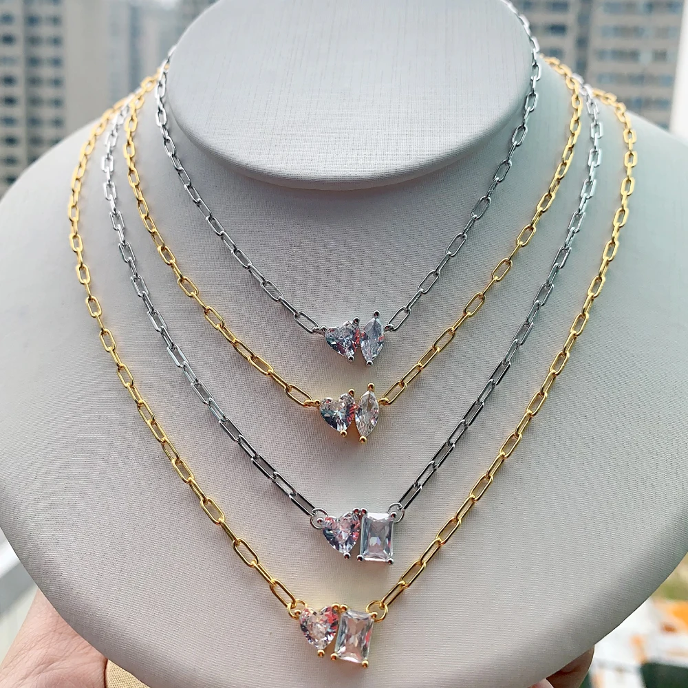 2271109-75c8a2.jpg Sc7ef63ce9c5d4d74b41fcdb1e7075189G Fashion New Square Oval Heart Necklace Cubic Zirconia CZ Paved 925 Sterling Silver Minimal Delicate Single Stone Simple Jewelry Mallzona