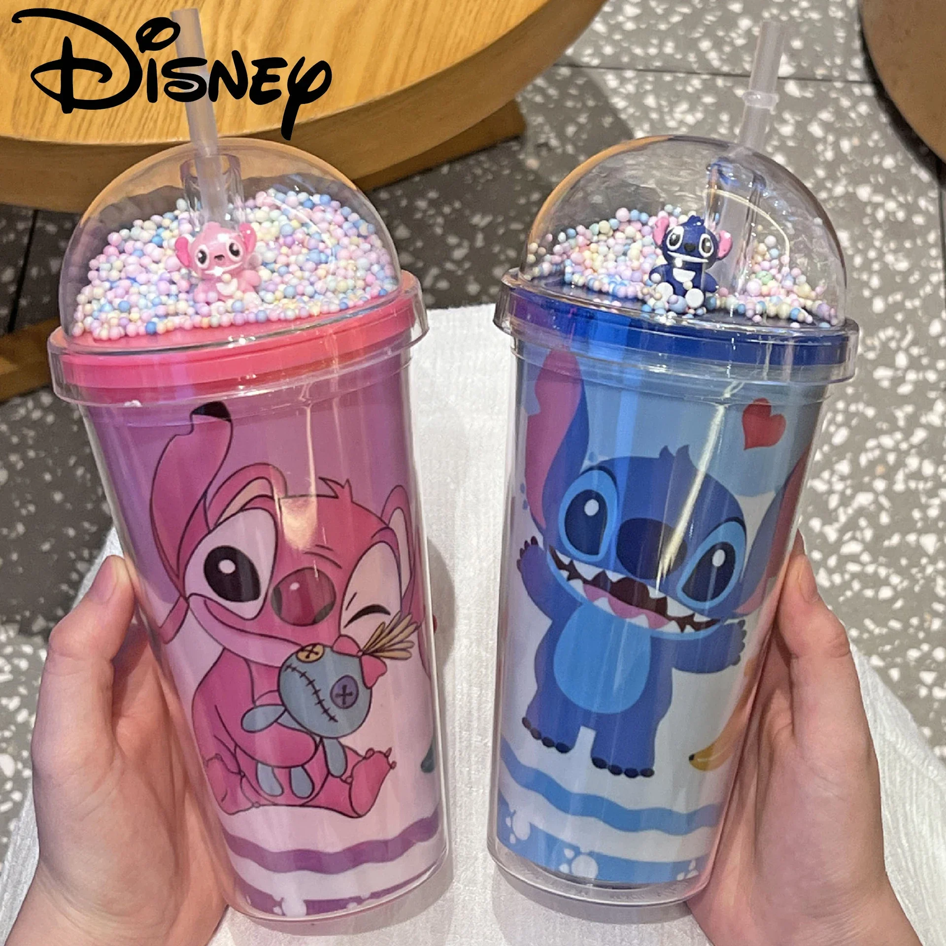 thumbnail image 2 of Vasos con pajita de Disney Stitch de 450 ml, vaso de agua de plástico de doble capa con dibujos animados de anime Stich, botella de agua portátil para niños, regalos para niños, 2 of 5