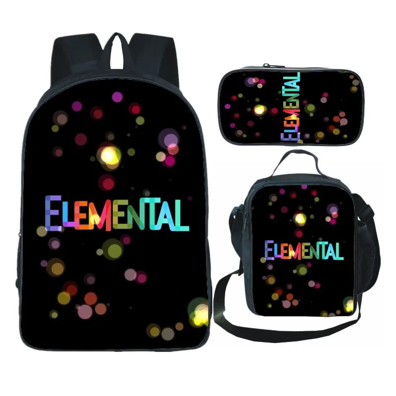 3D Pritned Anime Elemental Backpack Lunch Bag Primary Middle School Students Boys Girls Cartoon School Bag Lunch Box Pencil Case