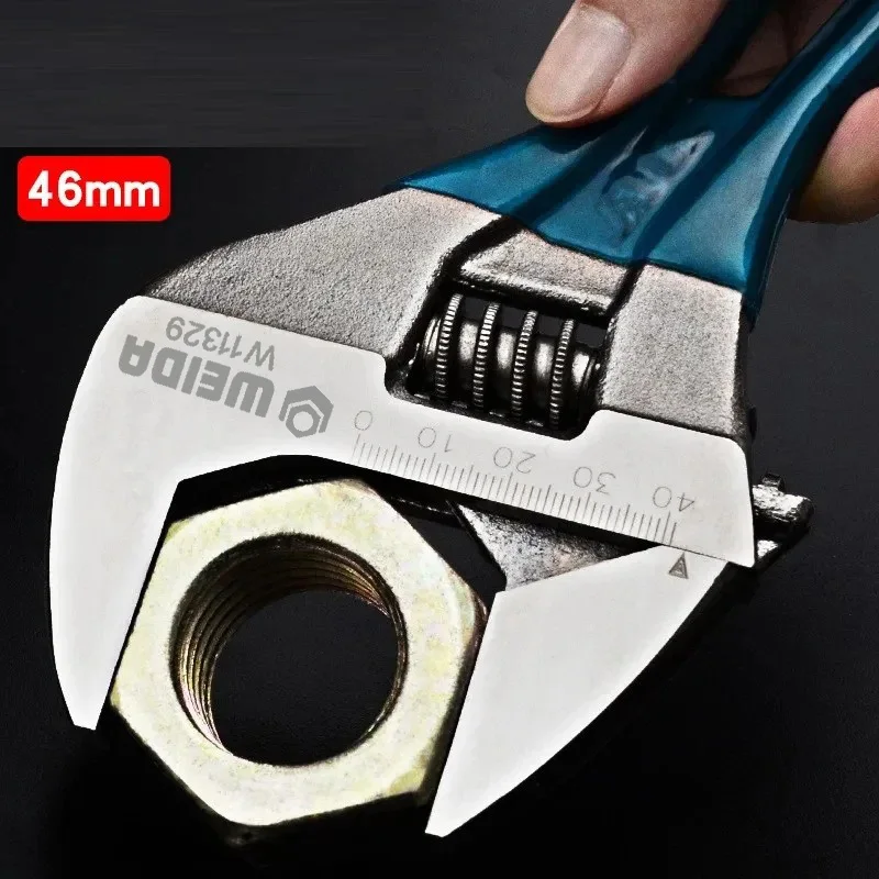 Large Opening Adjustable Wrench with Laser Scale and Rubber Grip for Plumbing and Bathroom Tasks