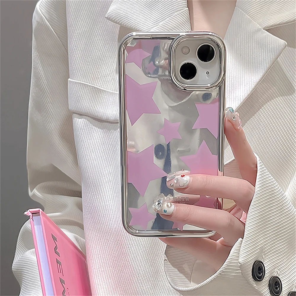 Korea Cute Pink Letter Glitter Makeup Mirror Phone Case For iPhone