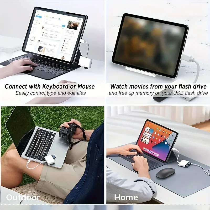 USB OTG 포트 2 개 포함 SD/TF 카드 리더, 고속 파일 전송, 간편한 플러그 앤 플레이, 아이폰 14 및 아이패드용 카메라 SD 카드, 6 인 1