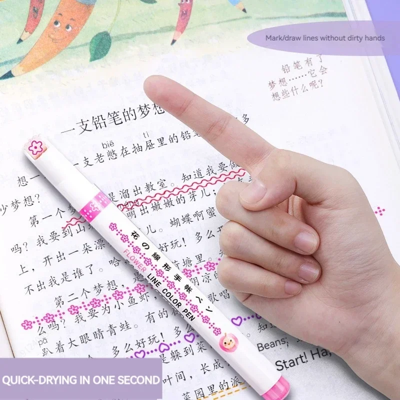 6 개/대 꽃 라인 모양 형광펜 펜 롤러 팁 커브 라이너 마커 Kawaii 한국어 편지지 학교 사무용품 선물
