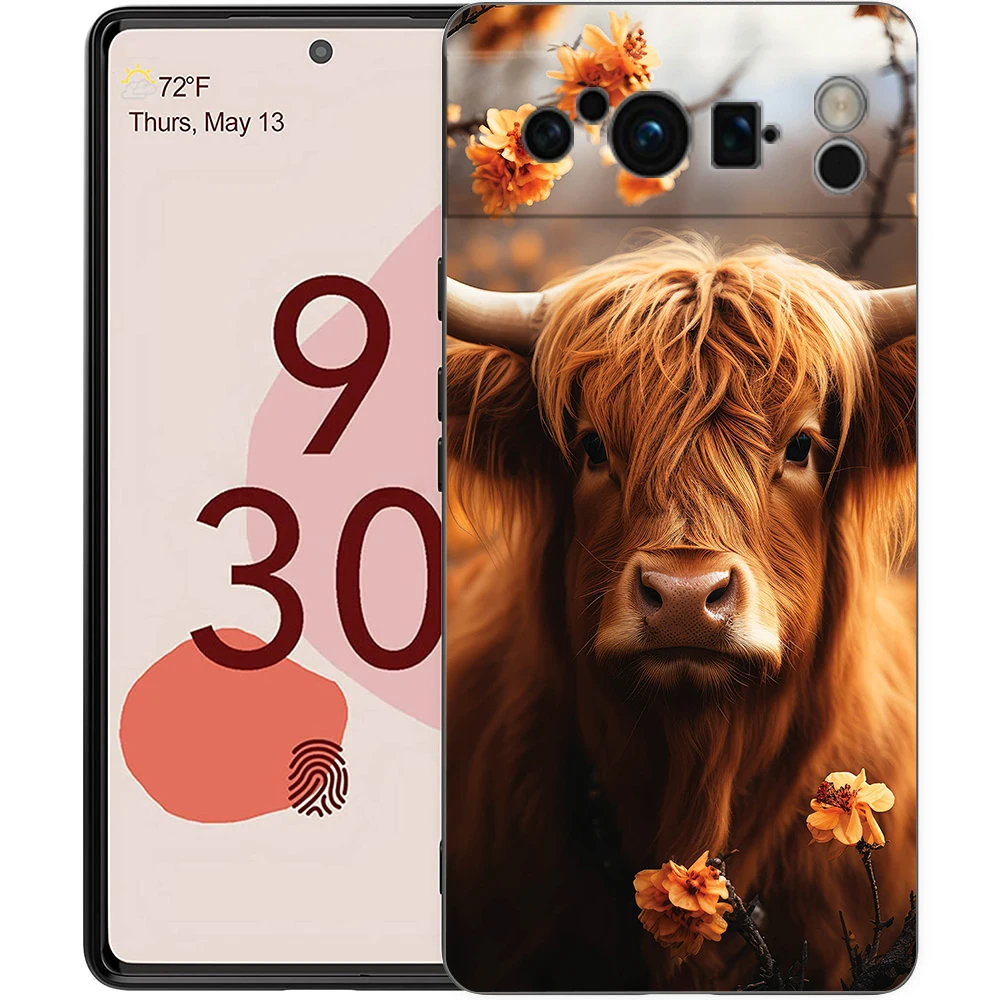 Telefon Fall Abdeckung für Google Pixel/9/8/7/6/7A/6A/Pro Stoßfest Weiche TPU 9/Pro/XL Shell Capas Fundas Nette Highland Kuh Coque Taschen – Detail 1