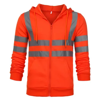 Zip Up Hoodies Mens Road Work High Visibility mens clothing Long Sleeve Bright Reflective 6