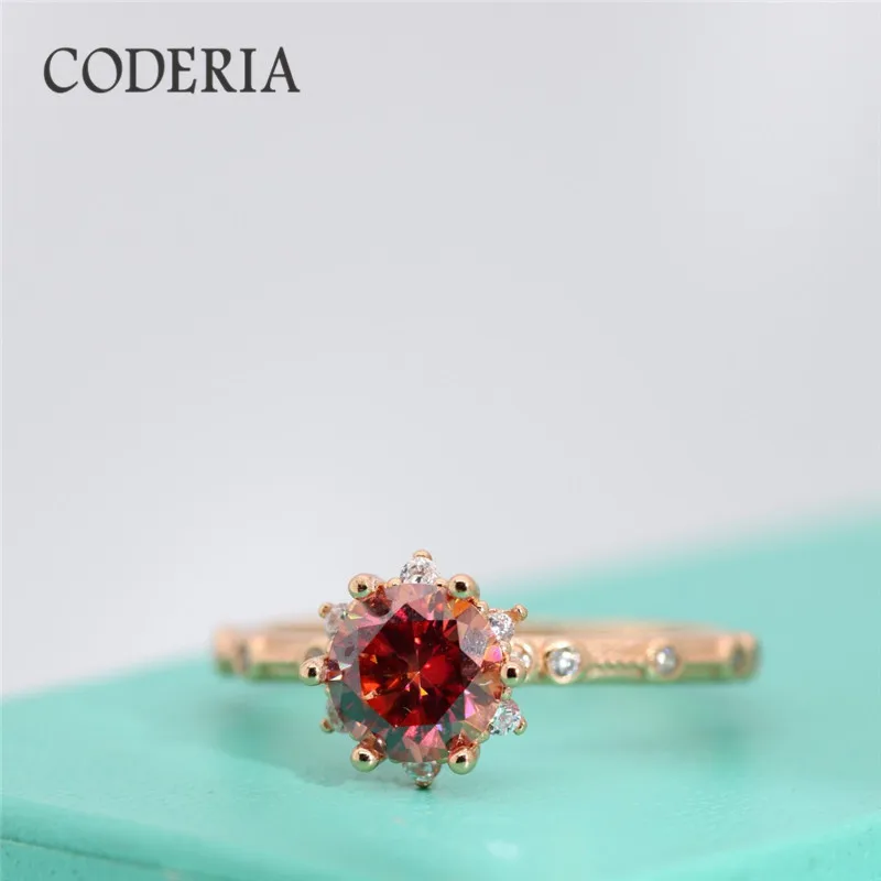 18 Gold Powder Plated Red Mossanite Wedding Ring Sterling Silver S925 six Claw Flower Diamond Woman Rings High Quality Jewelry