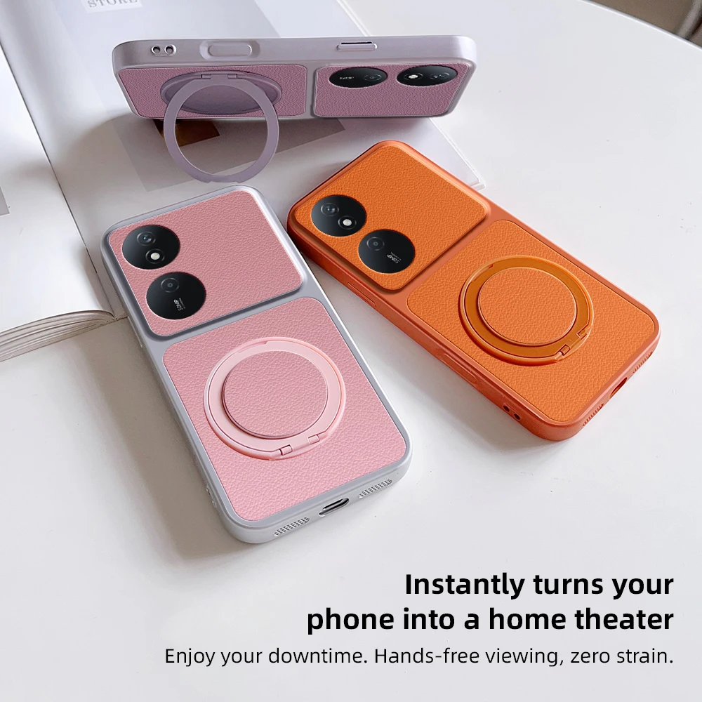 Fashionable Multi-Angle Rotatable Kickstand Phone Case - PU Leather Texture Shockproof Cover