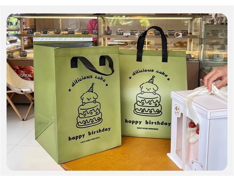 10pcs Green Insulated Tote Bags Non Woven Fabric Reusable Shopping Bags for Food Delive... - UGI Packaging