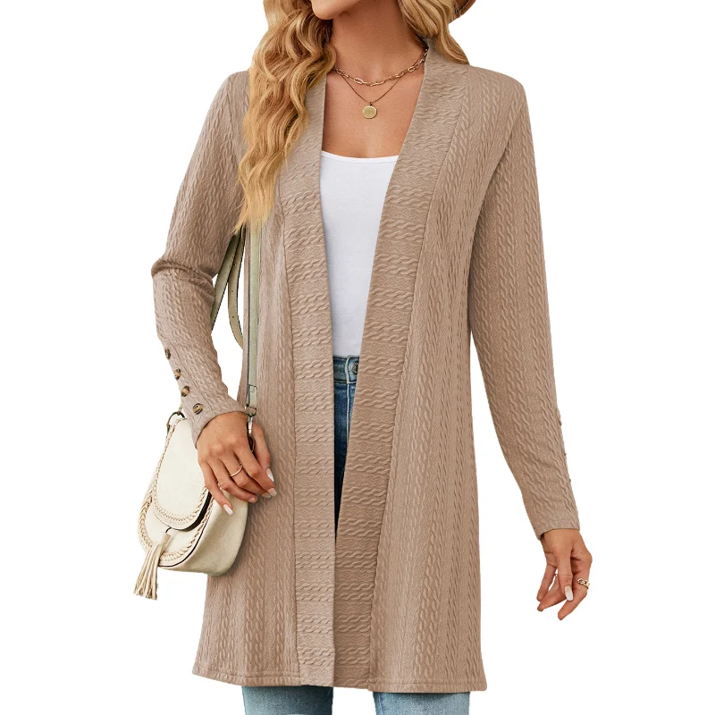 2023 Autumn and Winter Women Korean Version of Solid Color Loose Temperament Versatile Knit Cardigan Long Sleeves Coat