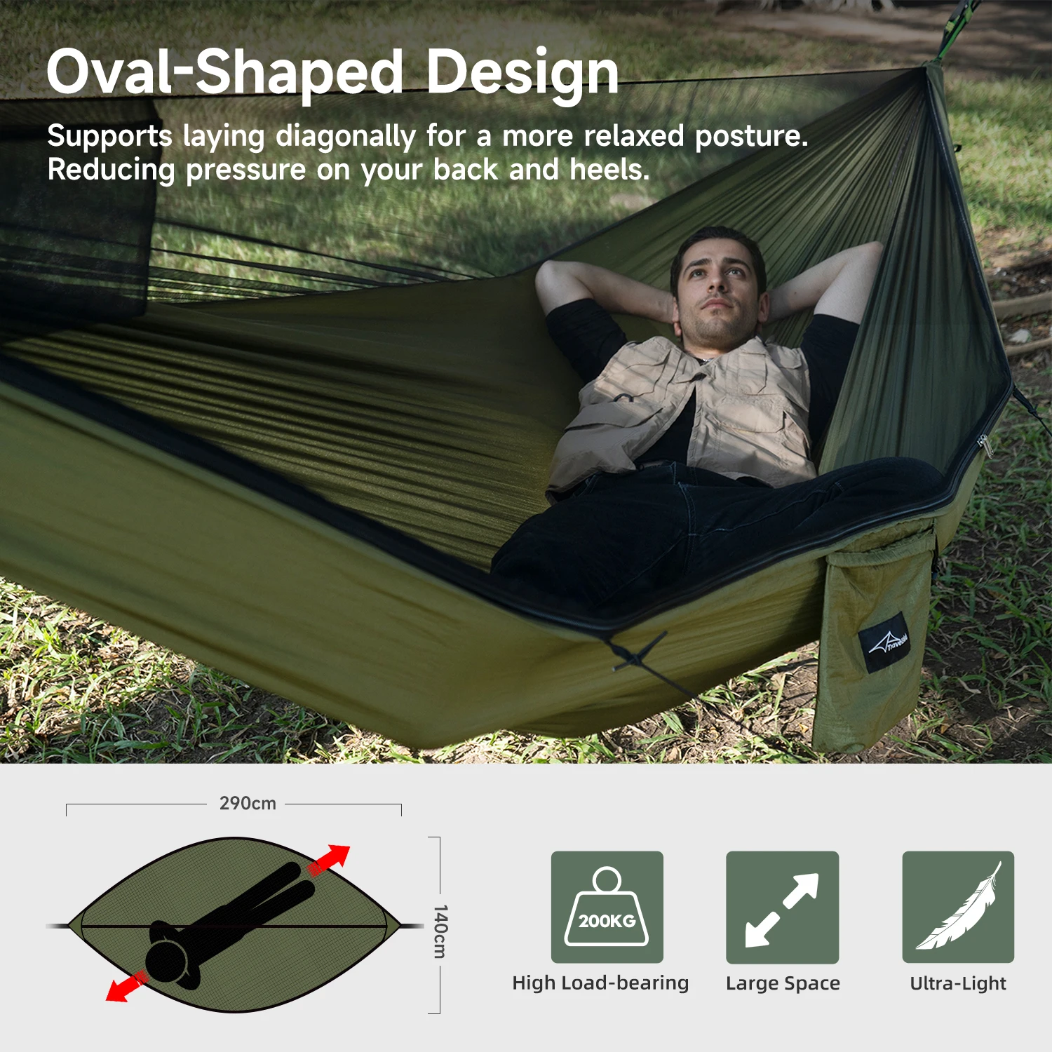 Outdoor Ultralight Hammock with Ridgeline Camping Hammock Nylon with Tree Strap Ideal for Camping Hiking Backpacking