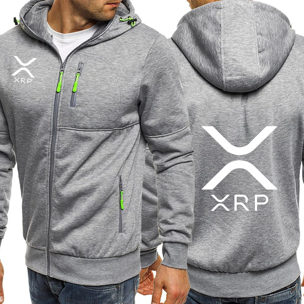 Men's Long Sleeve Zip Hoodie with Cryptocurrency Ripple XRP Logo