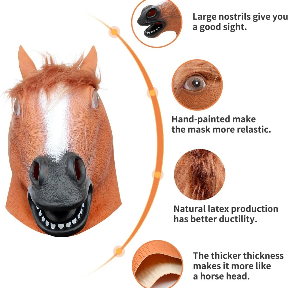 Pferdekopf-Maske Aus Latex, Braun – Vollgesichtsmaske Für Cosplay, Halloween & Kostümpartys