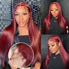 250 Density 99J Burgundy 13x6 Lace Frontal Human Hair Wigs Brazilian Colored 30 40 Inch Straight Red Lace Front Wigs Human Hair 4