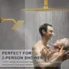 Thermostatic Shower System with Adjustable Water Flow Push Button Diverter Square Dual Shower Heads Faucet Set 3