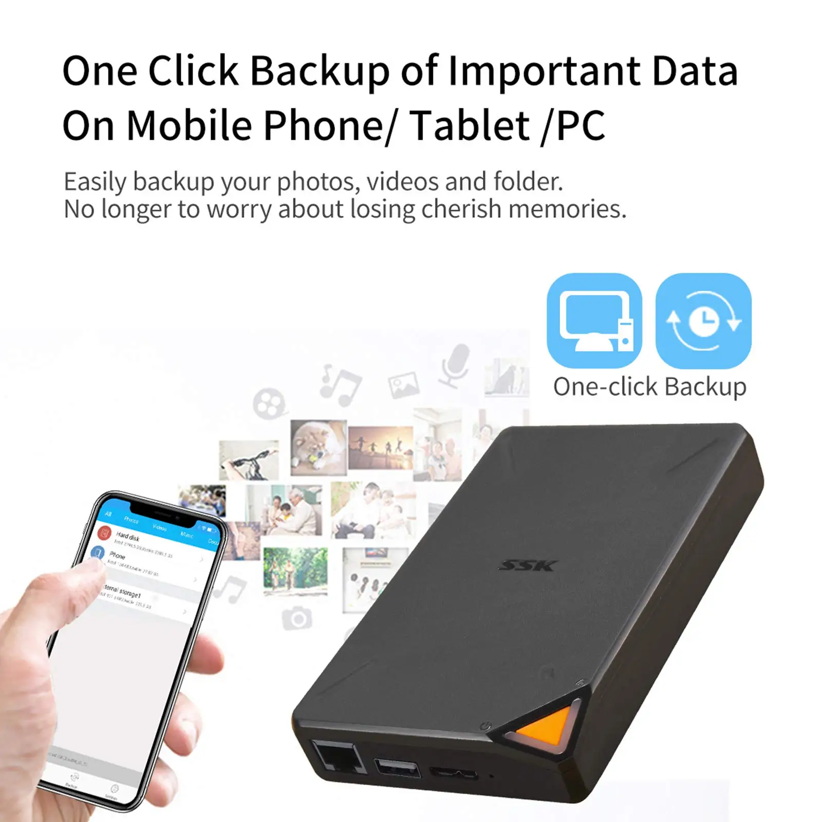 Portable SSD SSK Portable External SSD HDD NAS Storage Wireless Wi-Fi Hotspot Cloud Smart Support Auto-Backup for 1TB 2TB