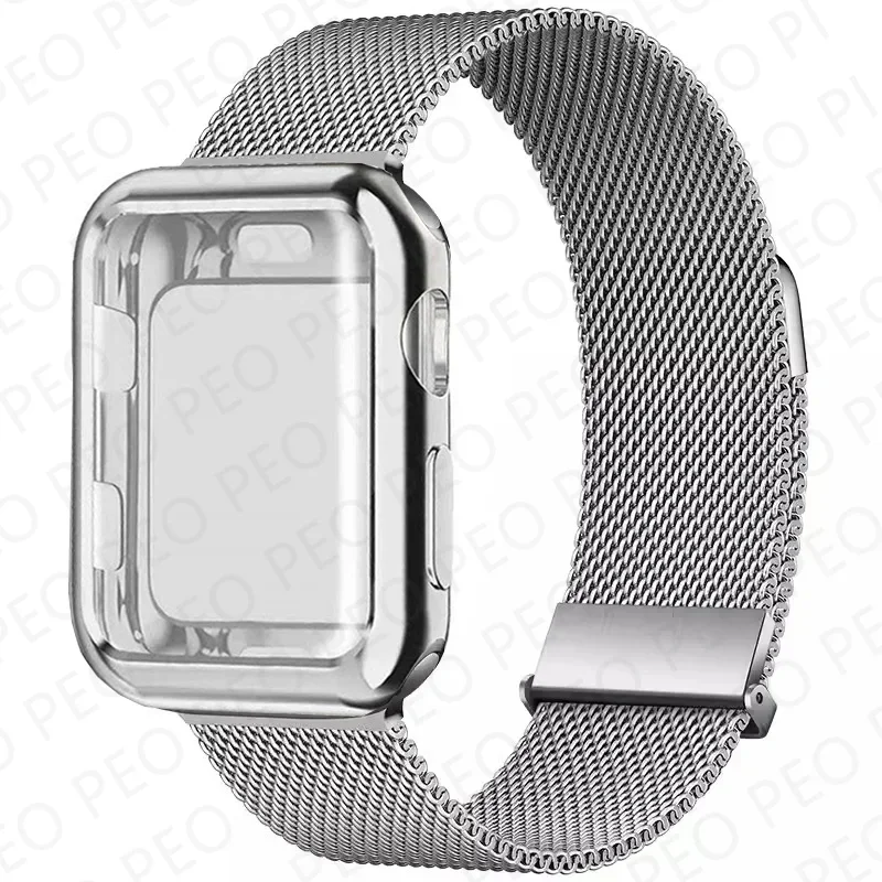 Sleek Metal Magnetic Loop Watch Band with Protective Case