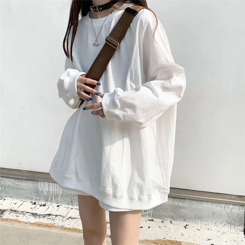 

Blended Cotton 2023 Autumn Korean Version New Loose Solid Color Long Sleeve Sweater Top Women's Clothing